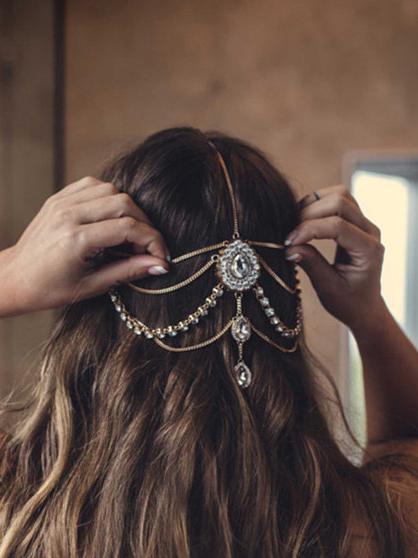 Headwear Jewelry Exaggerated National Style Yoga Accessories Water Drop Gem Tassel Jewelry