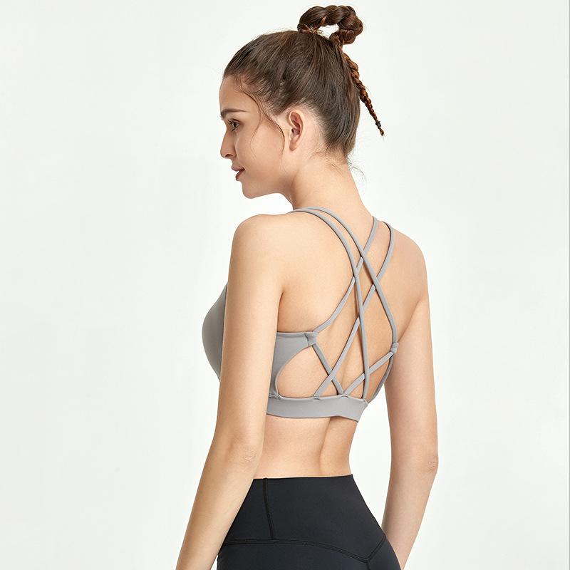 Back sports underwear women's fitness running Yoga vest with breast pad shock proof gathered training bra 6 - emogogo