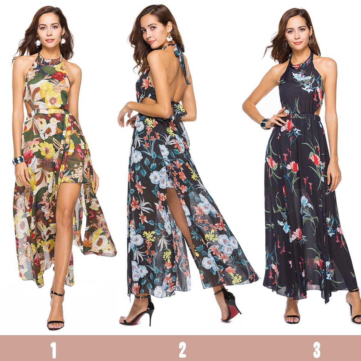 Floral Print Sleeveless Chiffon Beach Maxi Dress