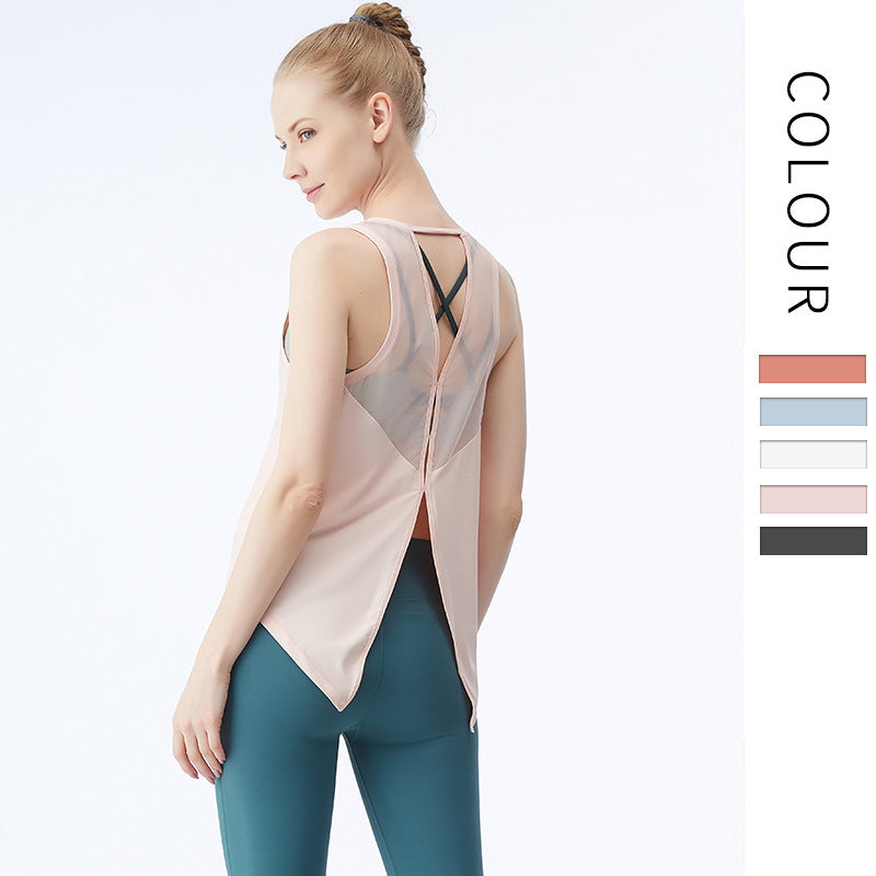 Quick-dry mesh yoga gym hoodie loose breathable running sports vest sleeveless T-shirt