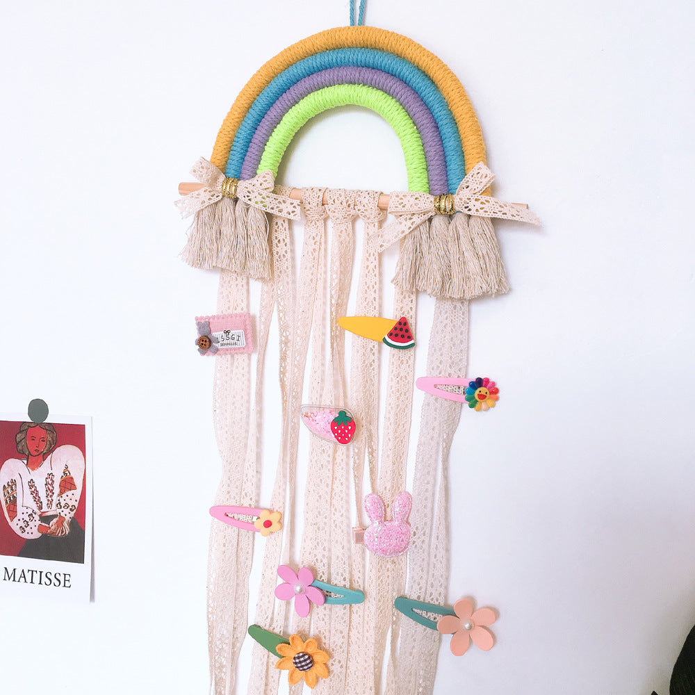 Woven Rainbow Children's Hairpin Hair Accessories Storage Belt Wall-mounted Headwear Finishing Belt Organizer