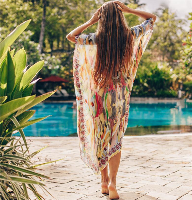 Chiffon Printed Snake Pattern Beach Sun Proof Shirt Holiday Long Dress Beach Swimsuit Cover Up