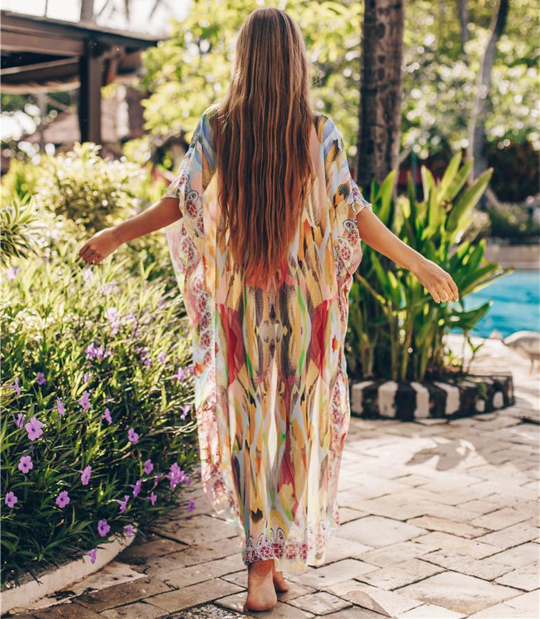 Chiffon Printed Snake Pattern Beach Sun Proof Shirt Holiday Long Dress Beach Swimsuit Cover Up