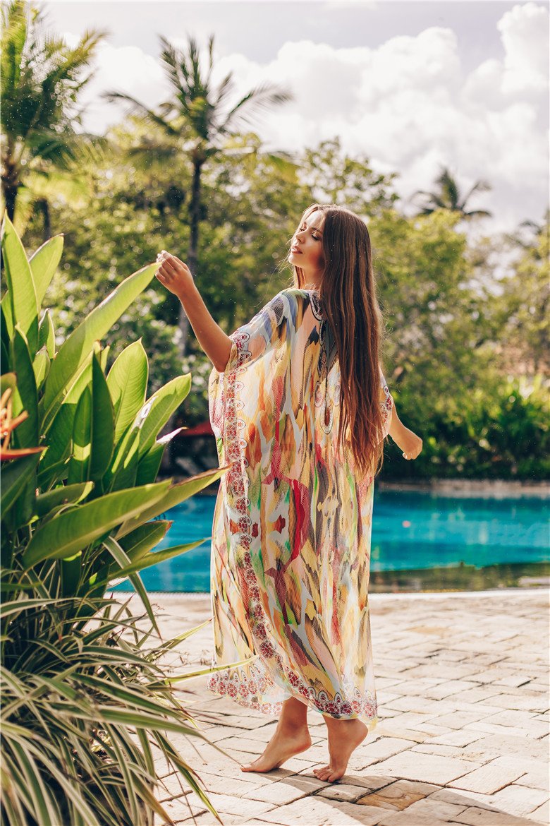 Chiffon Printed Snake Pattern Beach Sun Proof Shirt Holiday Long Dress Beach Swimsuit Cover Up