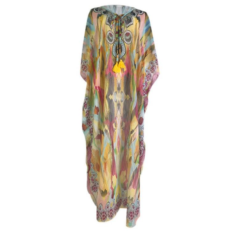 Chiffon Printed Snake Pattern Beach Sun Proof Shirt Holiday Long Dress Beach Swimsuit Cover Up