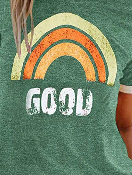 Summer New Rainbow Letter Printing Color Matching Short-sleeved T-shirt