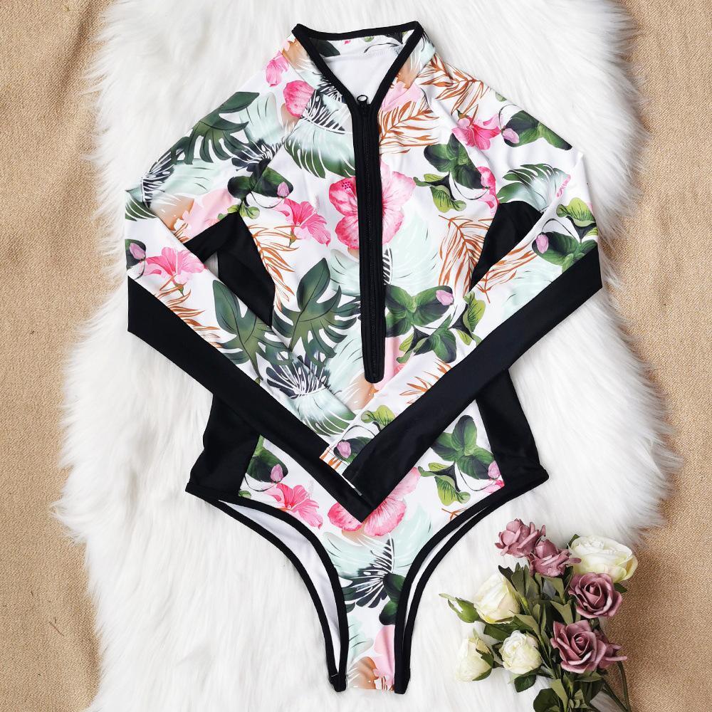 One Piece Wetsuit Swimsuit Women's Sexy Sport Long Sleeve Printed Surf Swimsuit Monokini