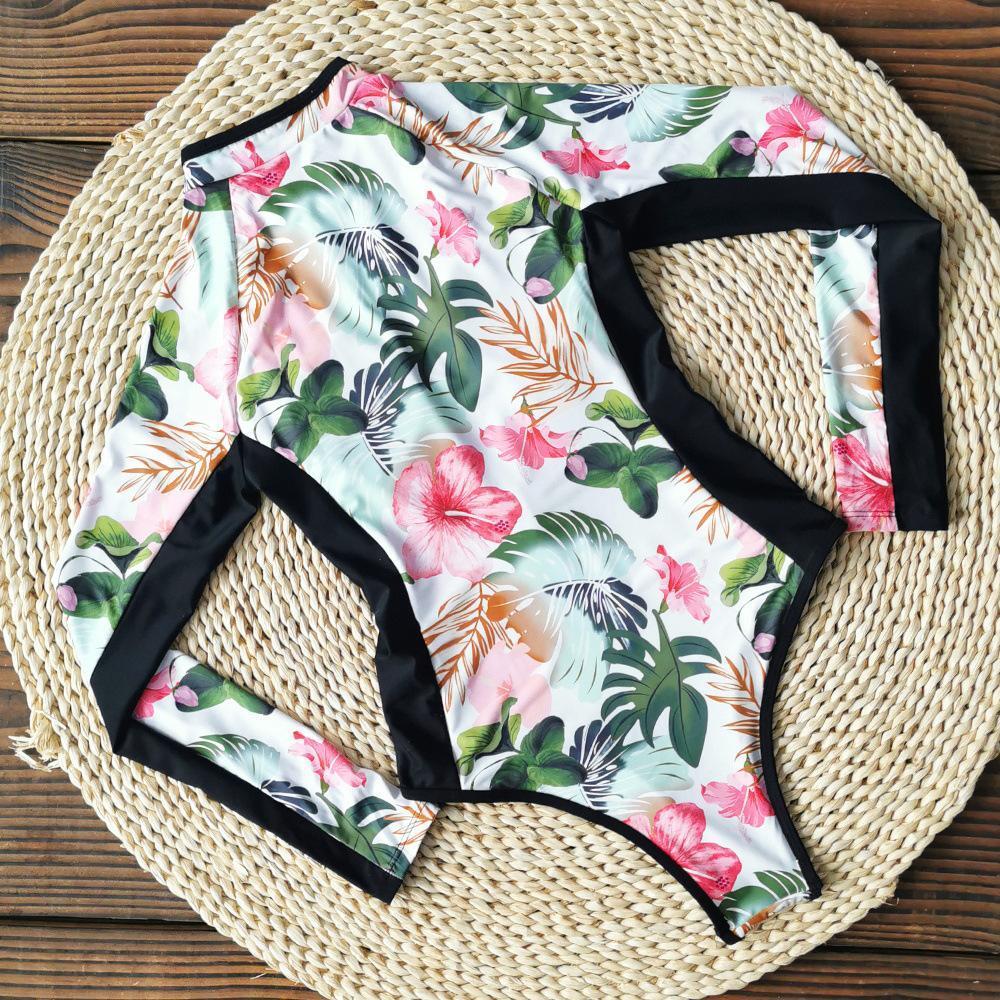 One Piece Wetsuit Swimsuit Women's Sexy Sport Long Sleeve Printed Surf Swimsuit Monokini