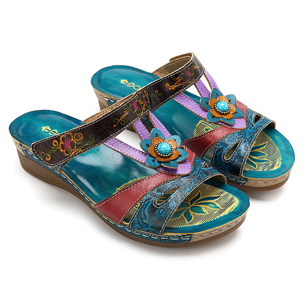 Summer New Style Slope With Ethnic Style Flowers Sandals