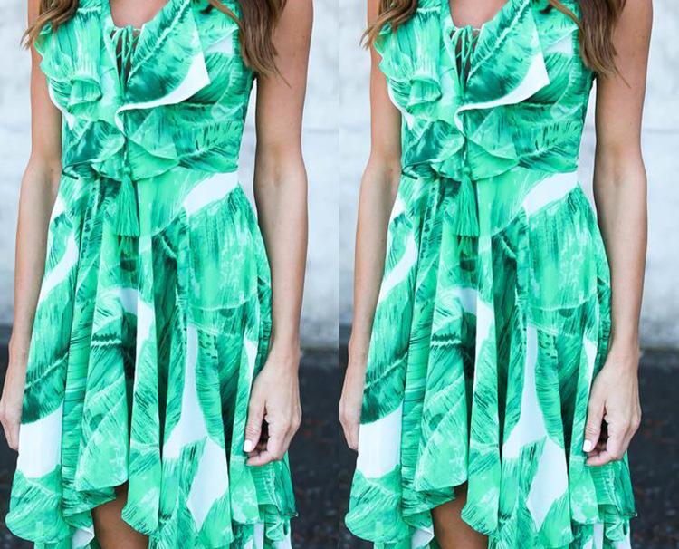 New Printed Sleeveless Irregular Beach Boho Maxi Dress