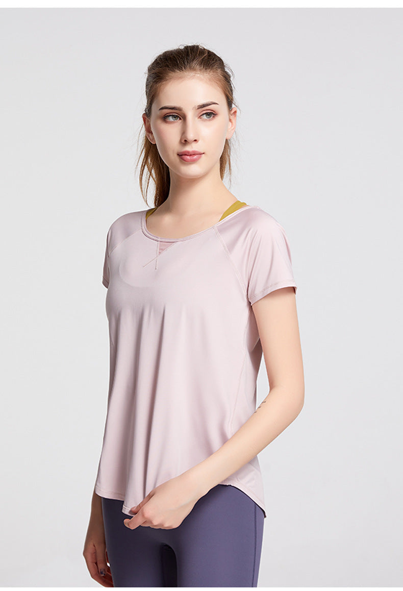 Solid Color Yoga Clothes Women's Short-sleeved T-shirts Loose Beautiful Back Fitness Clothes Breathable Quick-drying Clothes Slim Sports Tops
