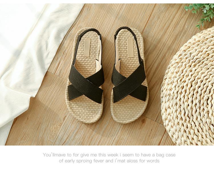 Beach Open Toe Linen Flat Sandals