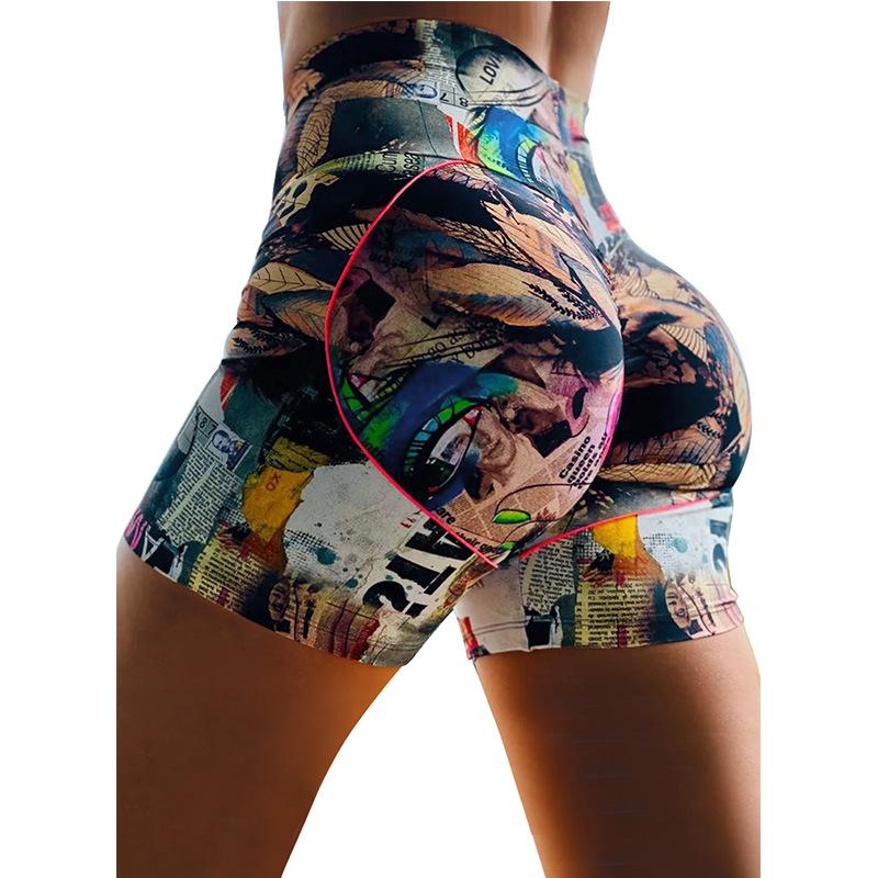 Printed Yoga Pants Sweatpants Fitness Pants Women Stretch Tight Running High Waist Tie Yoga Shorts