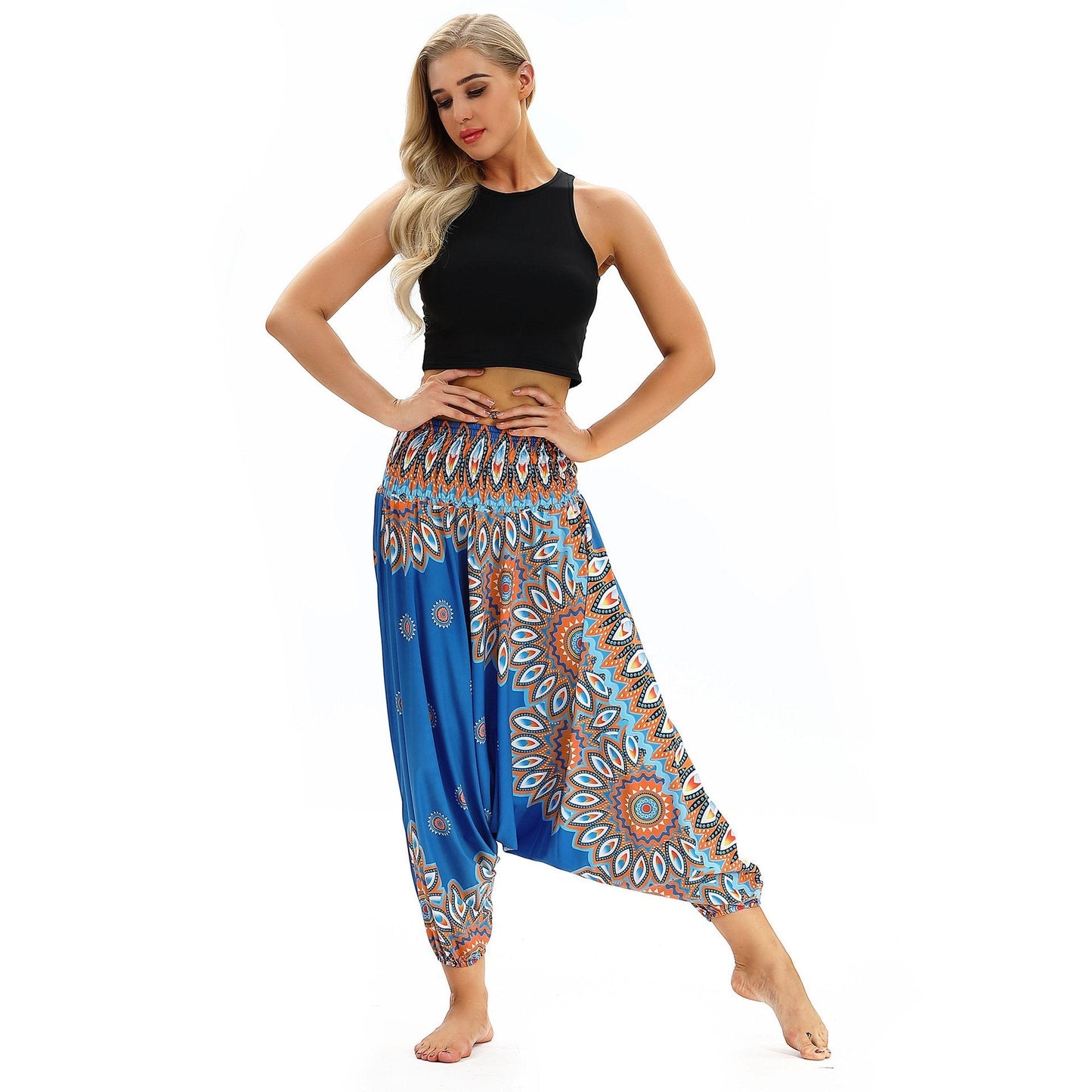 Printed Loose Wide Leg Casual Beamed Bloomers Pants