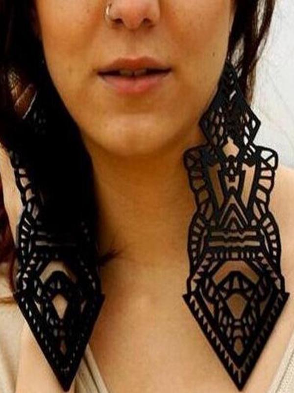 Exaggerated Symbol Long Hollow Pattern Big Earrings