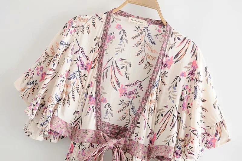 Boho Vintage Deep V-neck Irregular Backless Print Dress