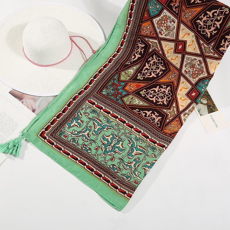 Green Rectangle National Style Vacation Printing Sunscreen Scarf Shawl Beach Towel