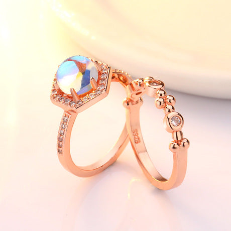 New plated 24k yellow gold inlaid moonstone ringimitation engagement ring