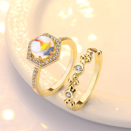New plated 24k yellow gold inlaid moonstone ringimitation engagement ring
