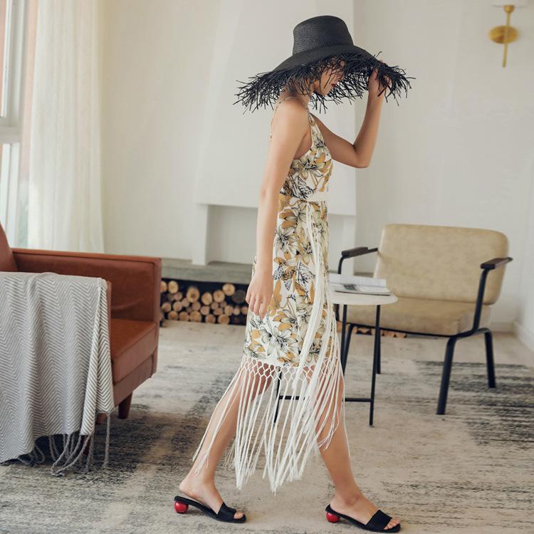 Bohemian Floral Fringe Sling Bag Hip Dress Midi Dress