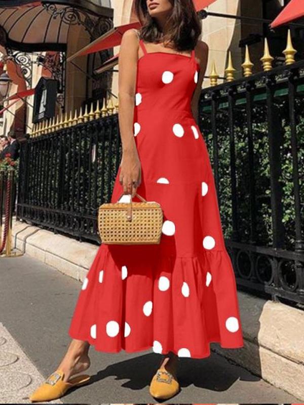 Bohemian Sexy Tube Top Wave Point Sling Dress Long Dress