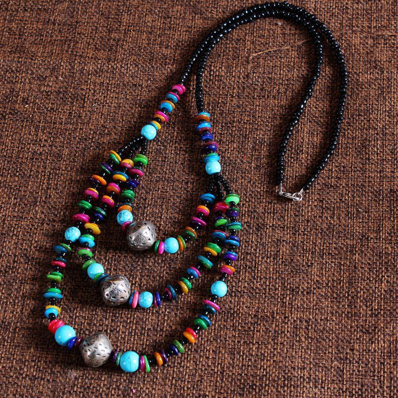 Personality color stone sweater chain women's classical wind long necklace - emogogo