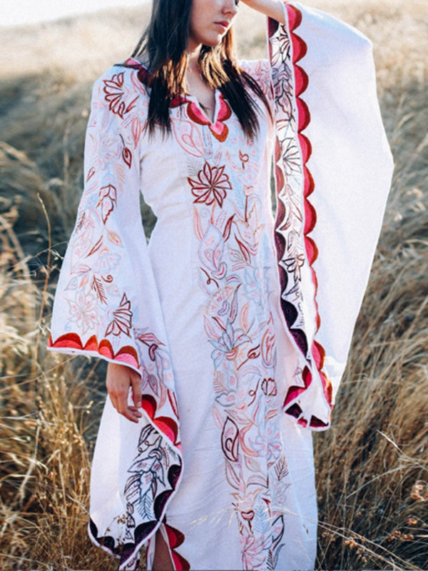 Bohemian Irregular Bat Long Sleeve Printed Dress Maxi Dress