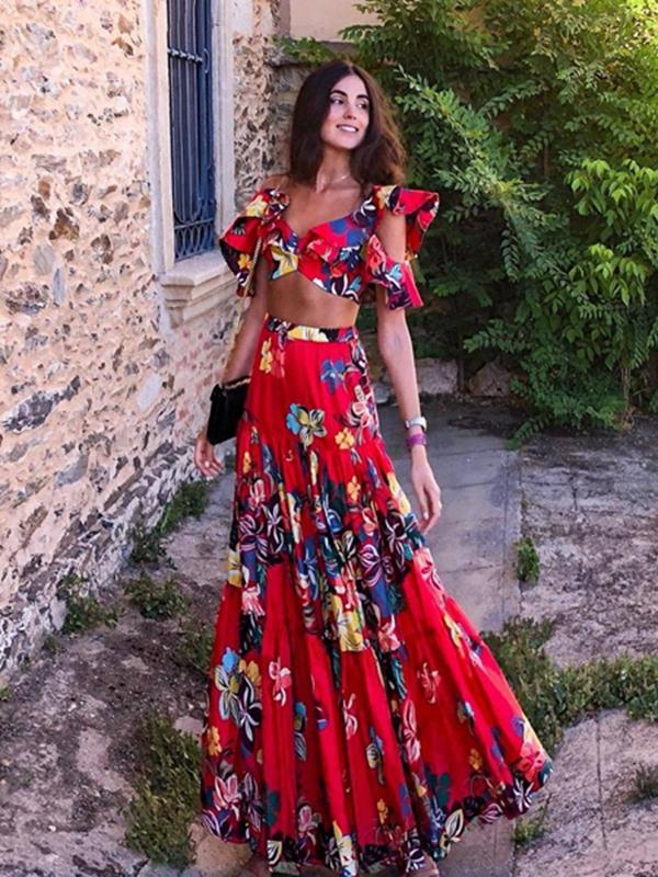 Bohemian Sexy Navel Print Long Dress