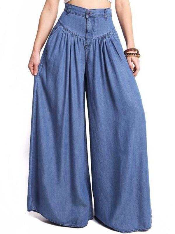 Simple Solid Color Big Hem Wide Leg Bottom Casual Pants