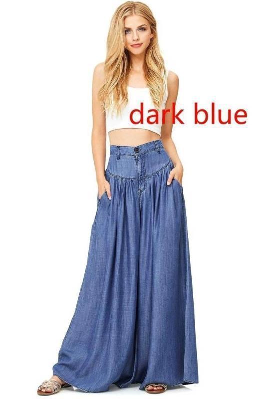 Simple Solid Color Big Hem Wide Leg Bottom Casual Pants