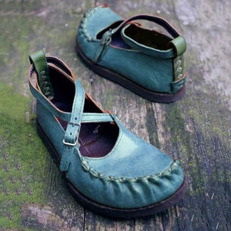Vintage Artificial Leather Flats Slip On Cross buckle Solid Ladies