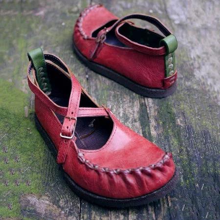 Vintage Artificial Leather Flats Slip On Cross buckle Solid Ladies