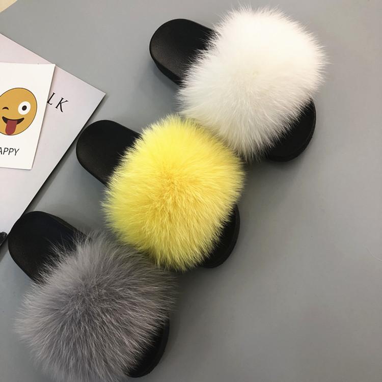 Women's Fur Flip Flops Flat Soft Fur Slippers outdoor fur slippers