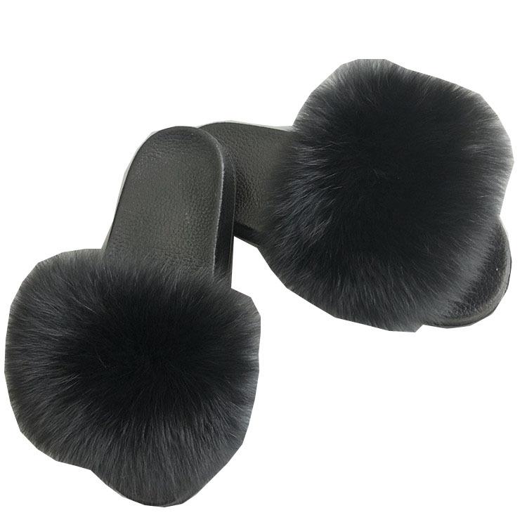 Women's Fur Flip Flops Flat Soft Fur Slippers outdoor fur slippers