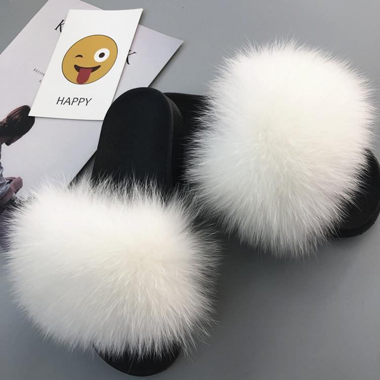 Women's Fur Flip Flops Flat Soft Fur Slippers outdoor fur slippers