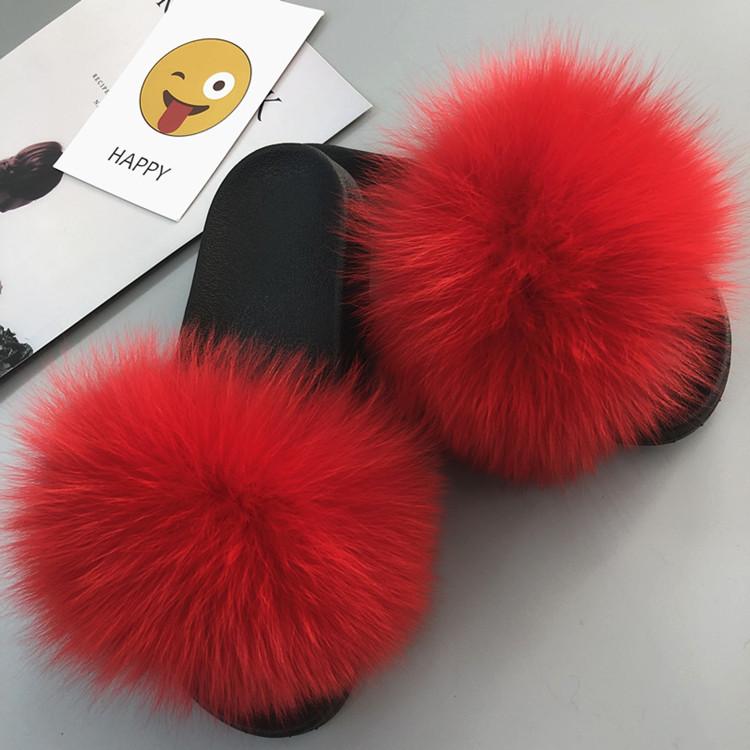 Women's Fur Flip Flops Flat Soft Fur Slippers outdoor fur slippers