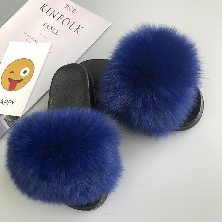 Women's Fur Flip Flops Flat Soft Fur Slippers outdoor fur slippers