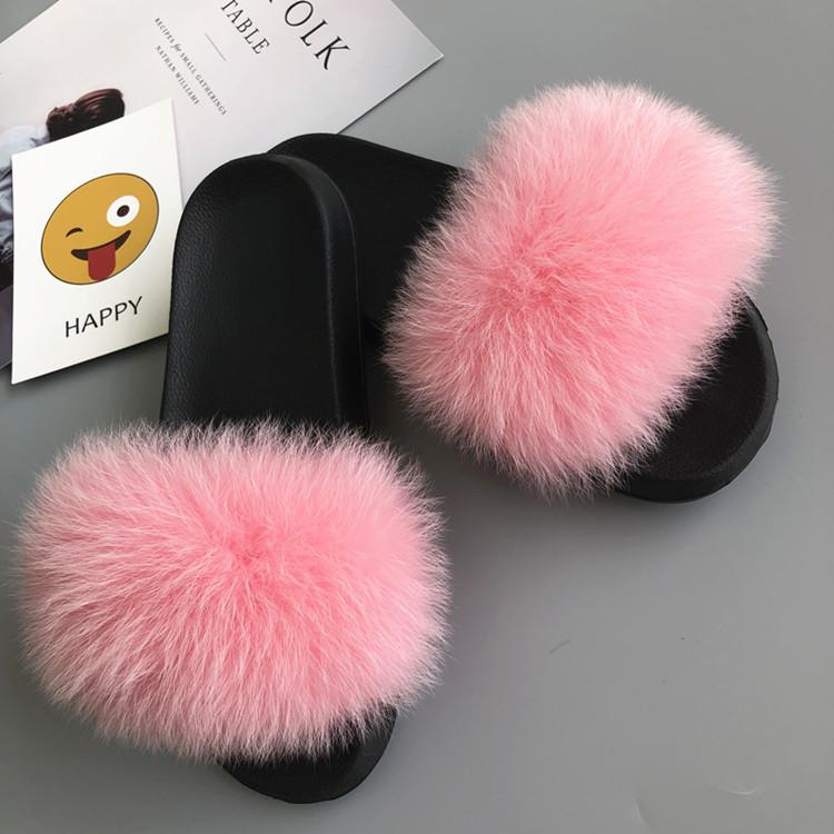 Women's Fur Flip Flops Flat Soft Fur Slippers outdoor fur slippers