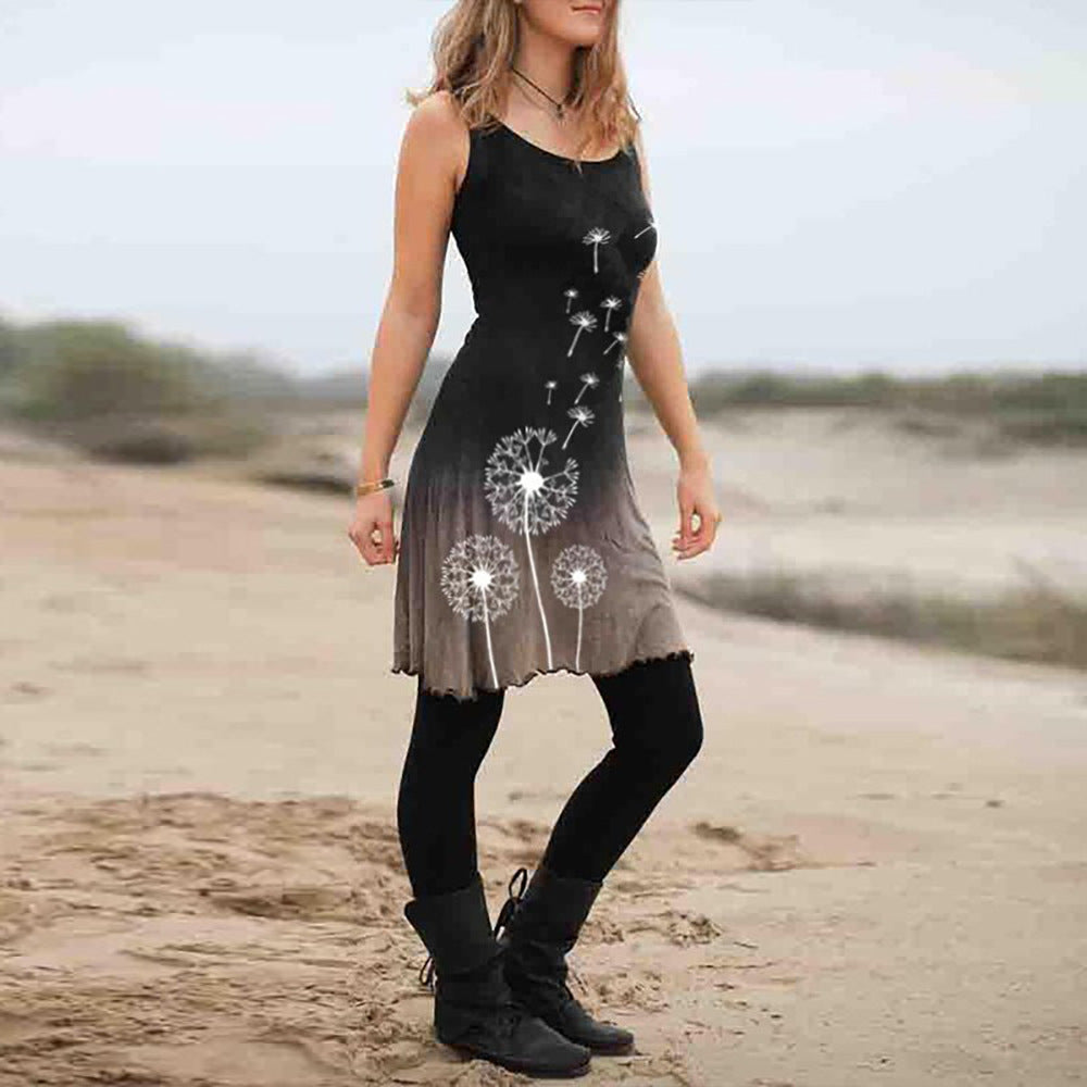 Women's Sleeveless Pullover Print Gradient Dress