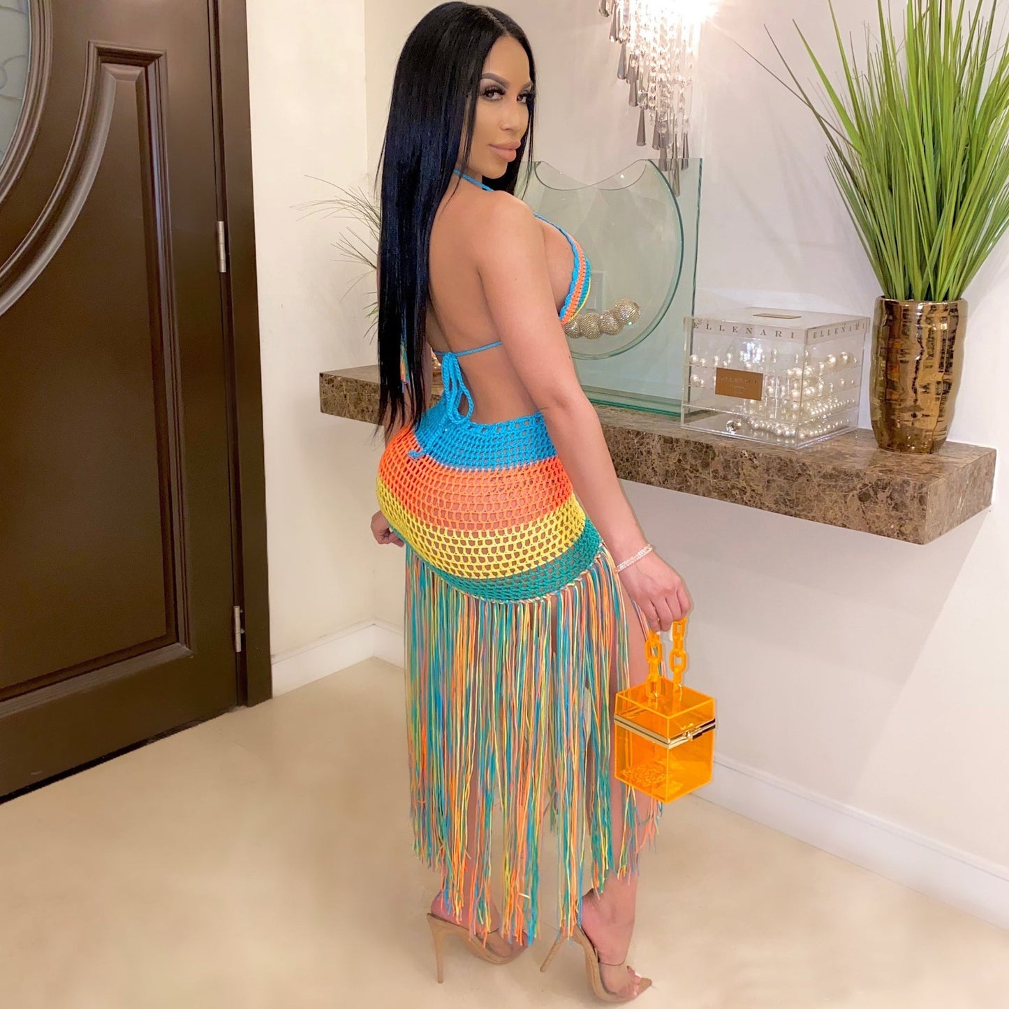 Sexy handmade crochet tassel casual suit swimsuit coverall