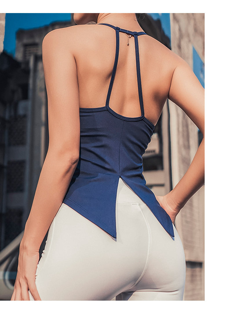 Solid color Yoga Top with Bra Pad Autumn and Winter New Yoga T-shirt Women Slim Fit Fitness Vest Breathable Sweat Sports Top with Bra Pad