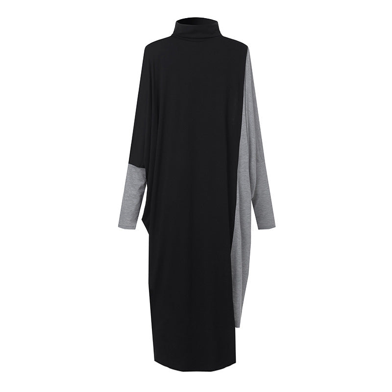 Star's same ol temperament women's clothing collage knitted medium length skirt long sleeve high neck dress