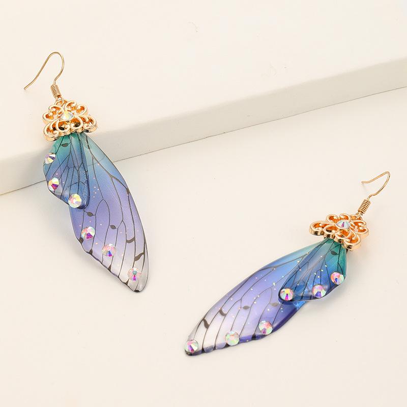 Retro temperament butterfly wings long bridal earrings ladies fashion animal earrings simulation earrings