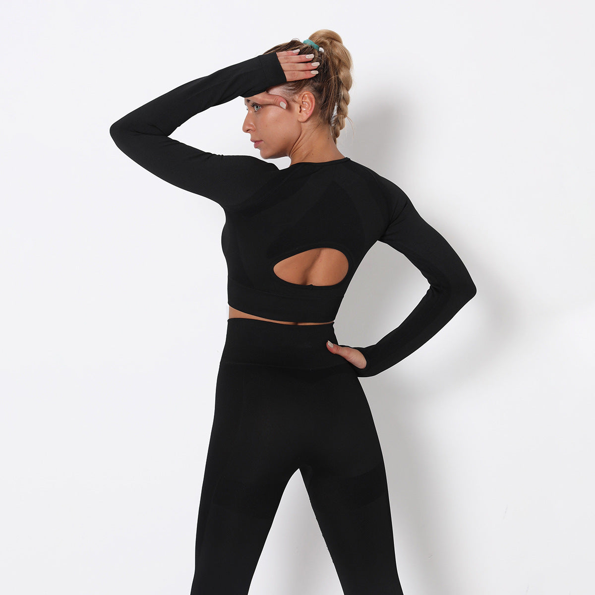 Sexy open navel top women's tight quick dry exercise long sleeve running fitness yoga suit breathable T-shirt