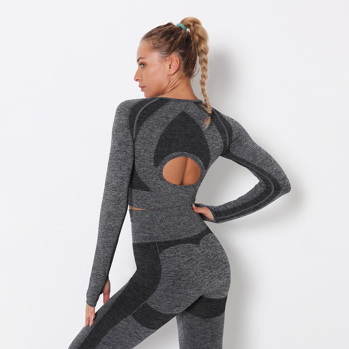 Sexy open navel top women's tight quick dry exercise long sleeve running fitness yoga suit breathable T-shirt