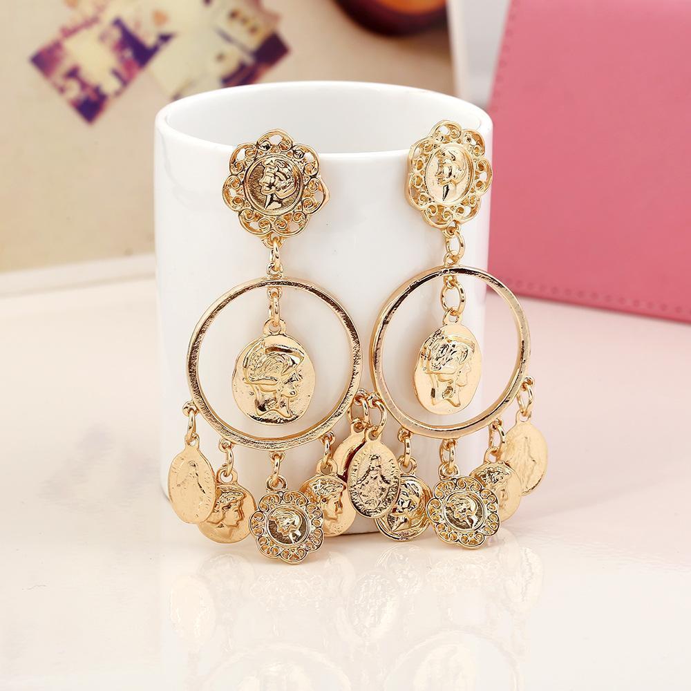 Baroque Mississippi Style Head Coin Circle Hollow Earrings