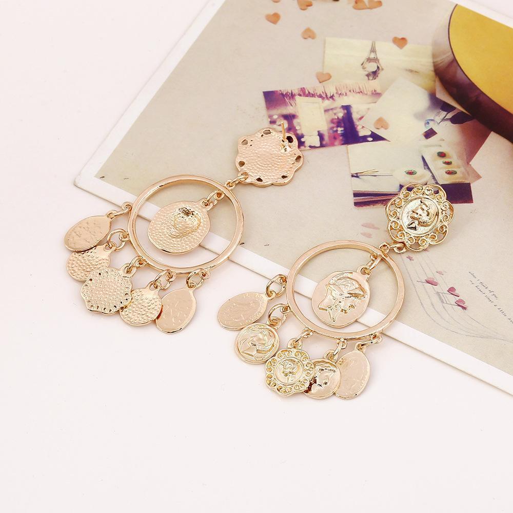 Baroque Mississippi Style Head Coin Circle Hollow Earrings