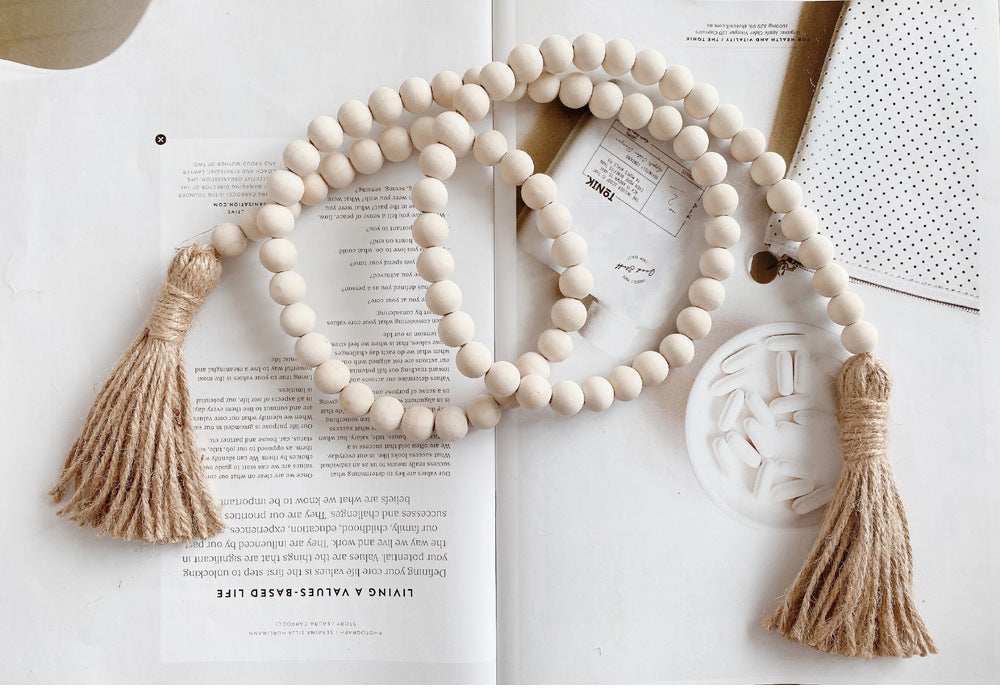 Log color tassel Wood Bead Pendant DIY handmade jewelry accessories string hemp rope Home Decoration pendant