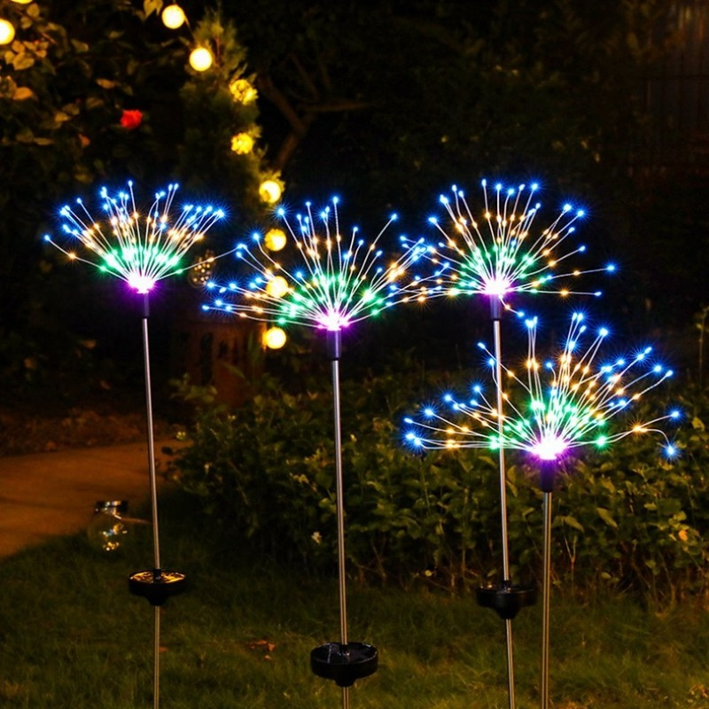 1PC Solar Fireworks Lamp Outdoor Grass Globe Dandelion Flash String Fairy lights 90 /120/150 LED For Garden Lawn Holiday Light
