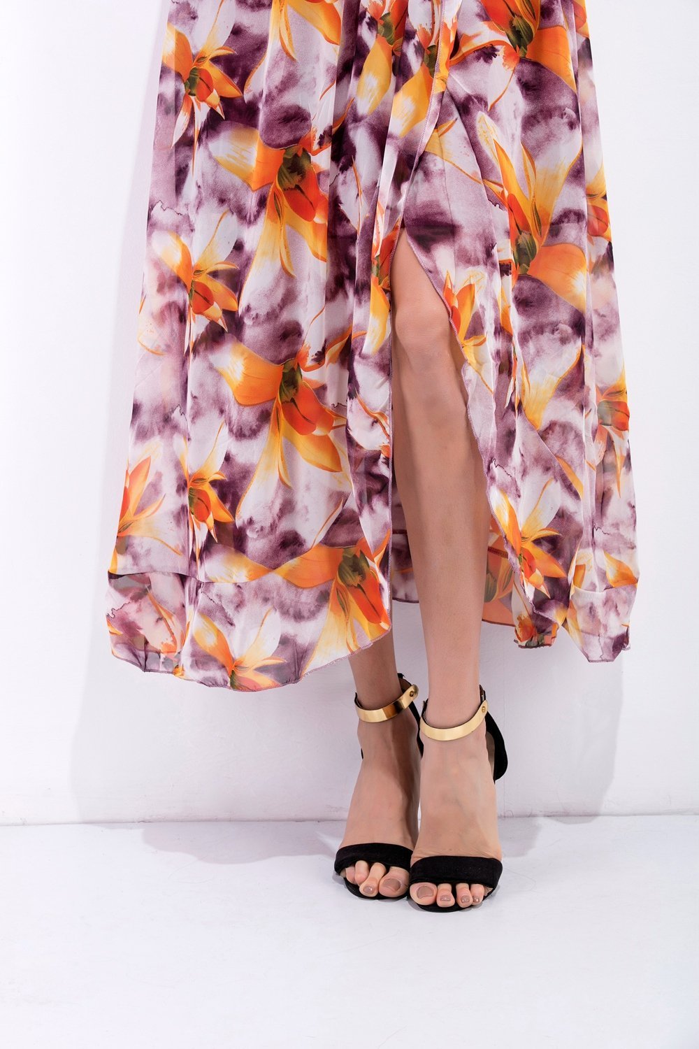 Sexy Spaghetti Strap Printed Chiffon Split Bohemia Maxi Dress